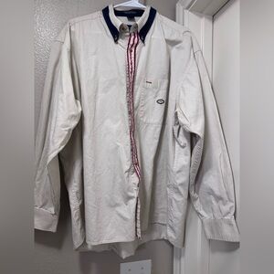 Oscar de la Renta Cream Shirt Polo Shirt with Red Trim